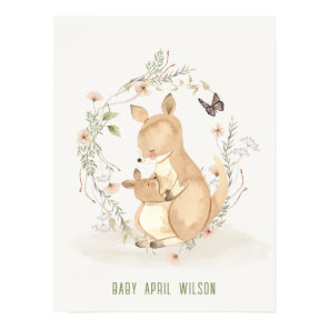 Cute Joey Mama Kangaroo Watercolor Floral Baby Poster