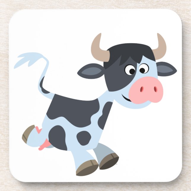 Cute Jogging Cartoon Cow Baby Coasters Set (Front)