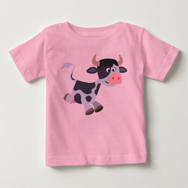 Cute Jogging Cartoon Cow Baby T-Shirt (Front)