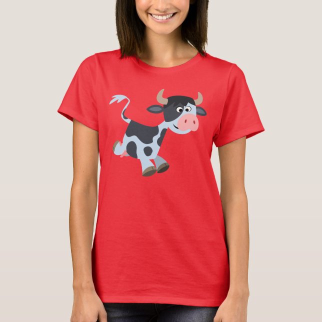 Cute Jogging Cartoon Cow Women T-Shirt (Front)