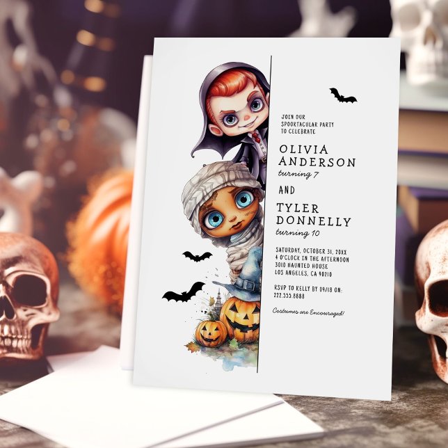 Cute Joint Kids Birthday Halloween Party Invitation (Creator Uploaded)