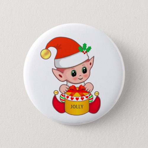 Cute jolly Christmas elf Button