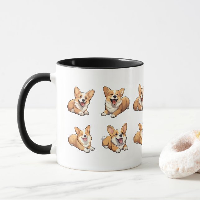 cute jolly corgi puppy dogs Mug (With Donut)