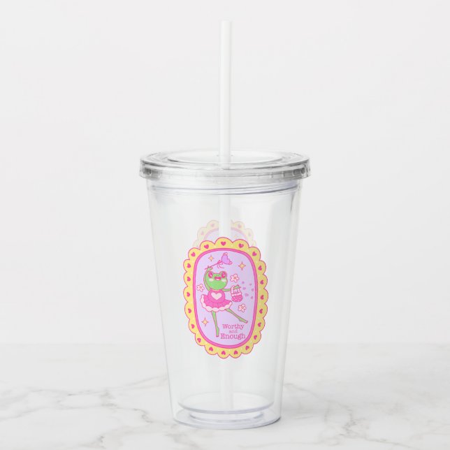 Cute Jolly Frog - Worthy and Enough Acrylic Tumbler (Front)