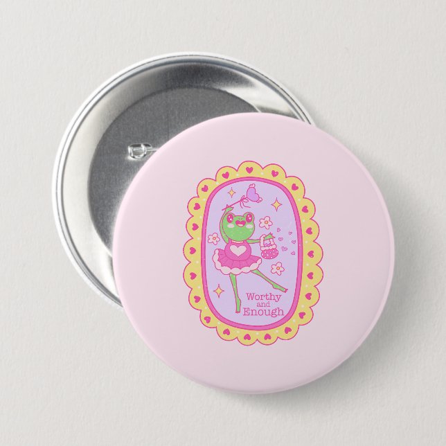 Cute Jolly Frog - Worthy and Enough Button (Front & Back)