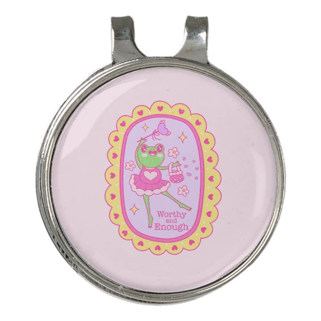 Cute Jolly Frog - Worthy and Enough Golf Hat Clip (Front)