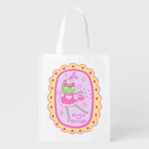 Cute Jolly Frog - Worthy and Enough Grocery Bag