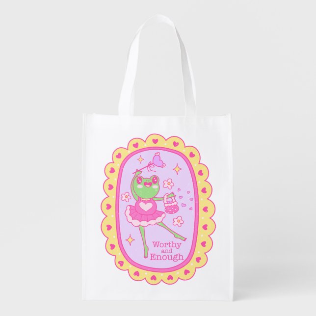 Cute Jolly Frog - Worthy and Enough Grocery Bag (Front)