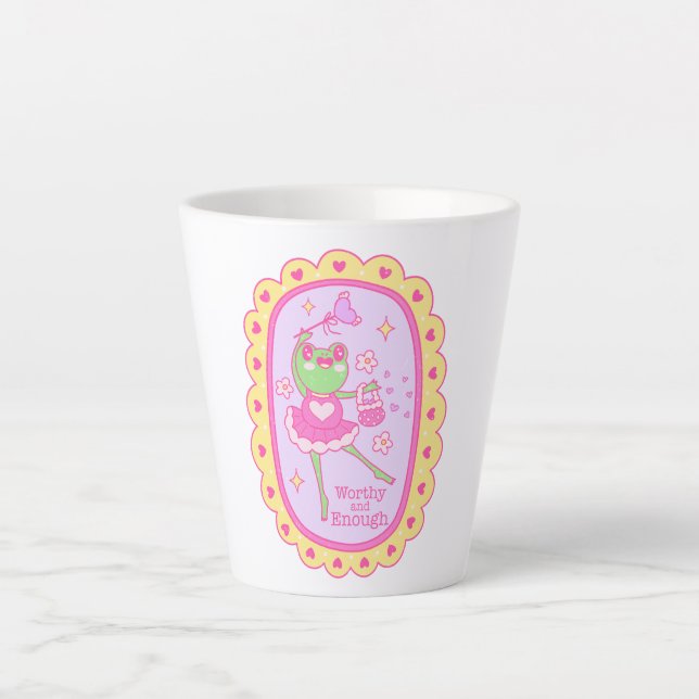 Cute Jolly Frog - Worthy and Enough Latte Mug (Front)