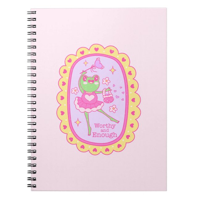 Cute Jolly Frog - Worthy and Enough Notebook (Front)