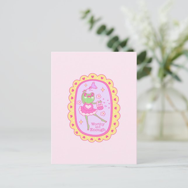 Cute Jolly Frog - Worthy and Enough Postcard (Standing Front)