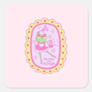 Cute Jolly Frog - Worthy and Enough Square Sticker