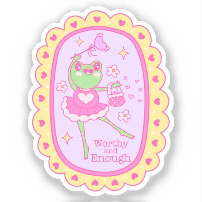 Cute Jolly Frog - Worthy and Enough Sticker (Front)