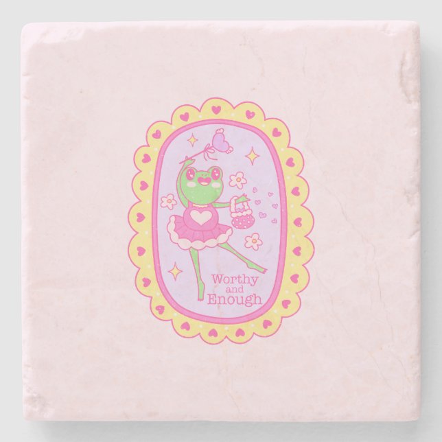 Cute Jolly Frog - Worthy and Enough Stone Coaster (Front)