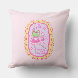 Cute Jolly Frog - Worthy and Enough Throw Pillow