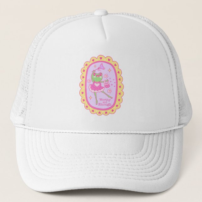 Cute Jolly Frog - Worthy and Enough Trucker Hat (Front)