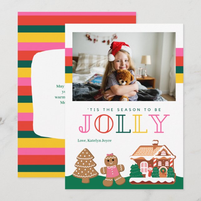 Cute Jolly Gingerbread Christmas Photo Card (Front/Back)