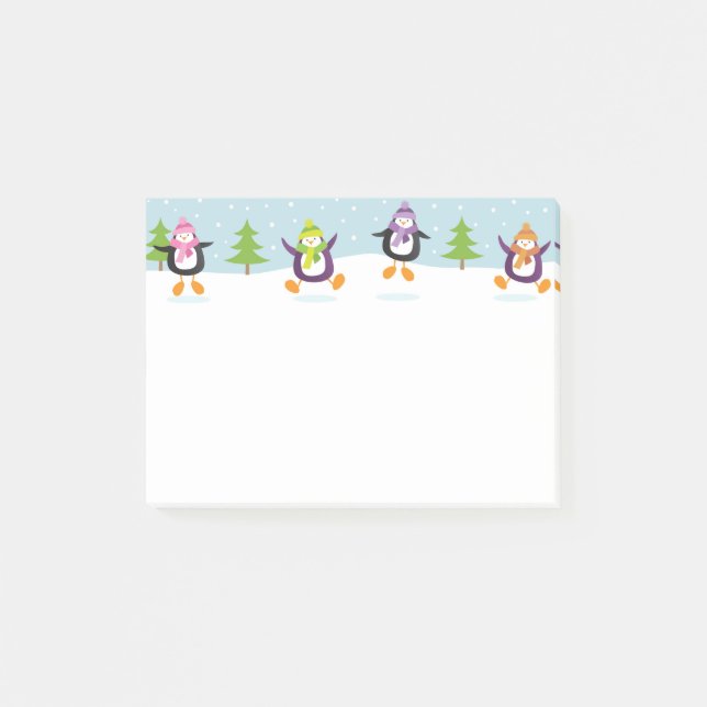 Cute Jolly Jumping Penguins Novelty Sticky Notes (Front)