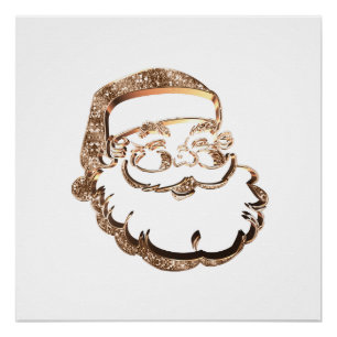 Cute Jolly Santa Claus Gold Father Christmas Poster