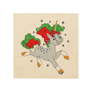 Cute jolly unicorn wood wall art