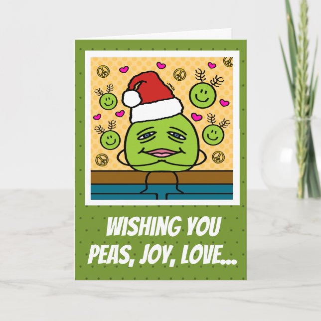 Cute Joy And Love Ha-Pea Christmas Holiday Card (Front)