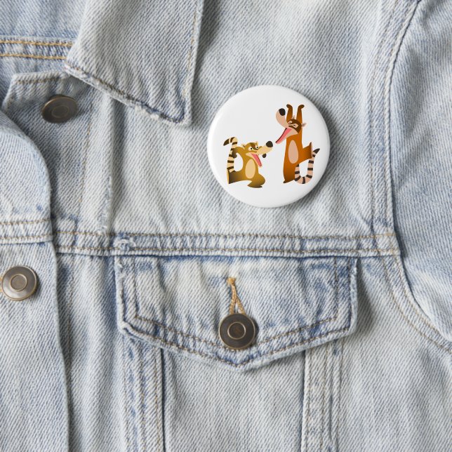 Cute Joyful Cartoon Coatimundis Button (In Situ)