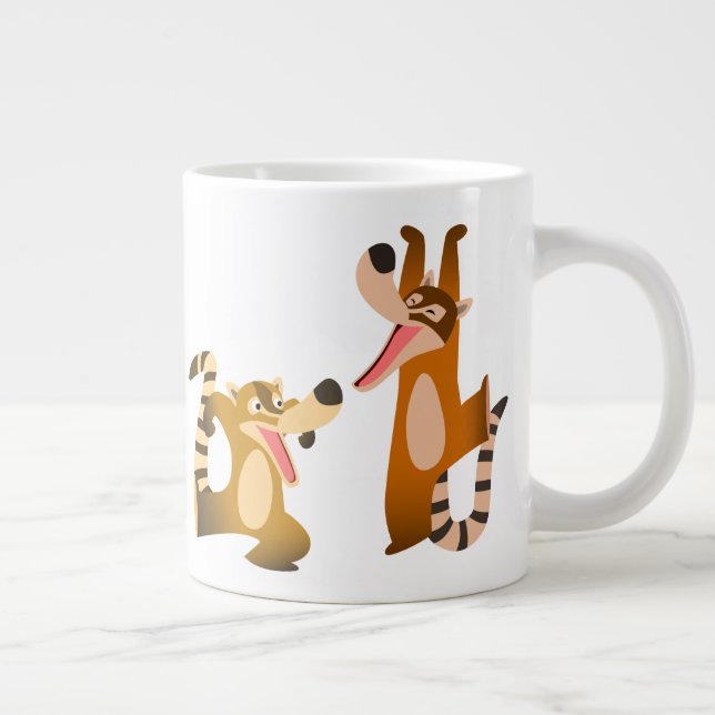 Cute Joyful Cartoon Coatimundis Giant Coffee Mug (Right)