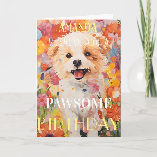 Cute Joyful Pink Puppy Happy Birthday Card (Front)