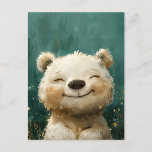 Cute Joyful White Bear in the Whimsical Woodland Postcard