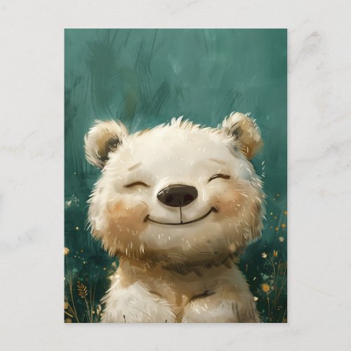 Cute Joyful White Bear in the Whimsical Woodland Postcard