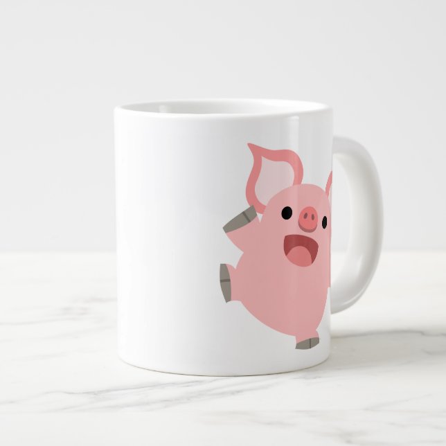 Cute Joyous Cartoon Pig Giant Coffee Mug (Front Right)