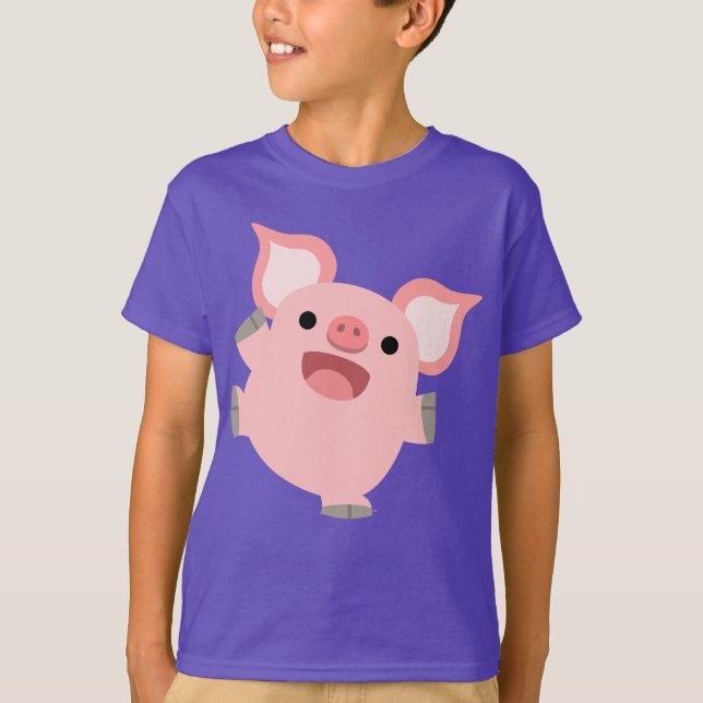 Cute Joyous Cartoon Pig Kids T-Shirt (Front)