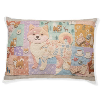 Cute Jpanese Shiba Inu Patchwork Floral Pattern Pet Bed