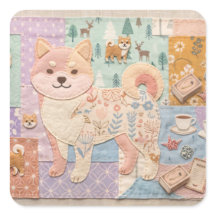 Cute Jpanese Shiba Inu Patchwork Floral Pattern