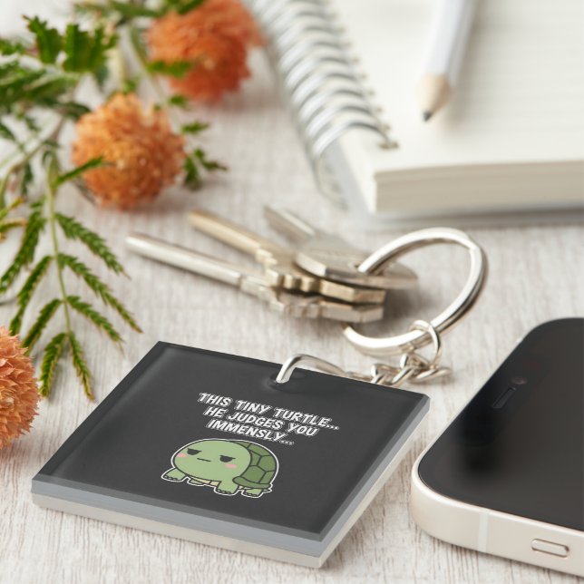 Cute Judgmental Turtle | Funny Minimalist Sarcasm Keychain (Front Right)