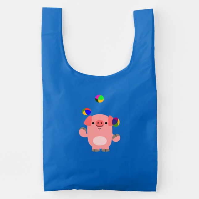 Cute Juggling Cartoon Pig Baggu Reusable Bag (Front)