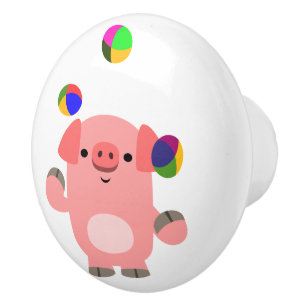 Cute Juggling Cartoon Pig Ceramic Knob
