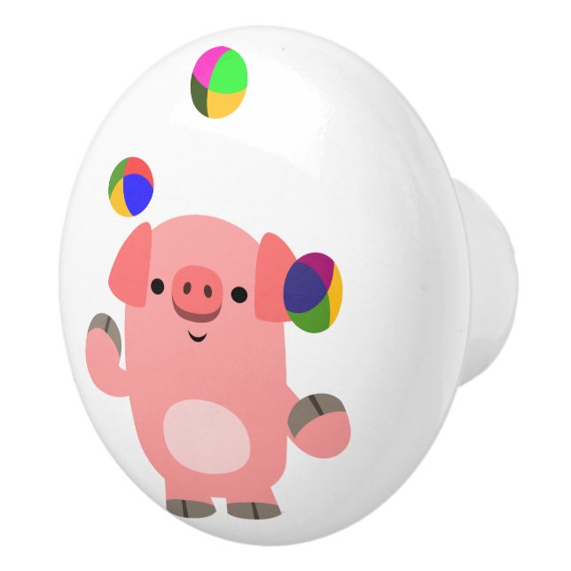 Cute Juggling Cartoon Pig Ceramic Knob (Right)