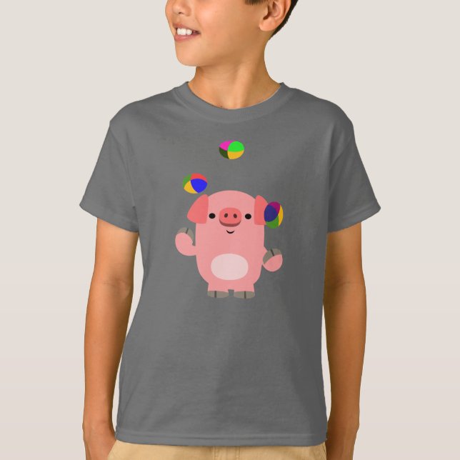 Cute Juggling Cartoon Pig Children T-Shirt (Front)