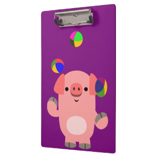 Cute Juggling Cartoon Pig Clipboard