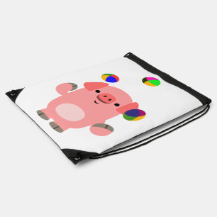 Cute Juggling Cartoon Pig Drawstring Backpack
