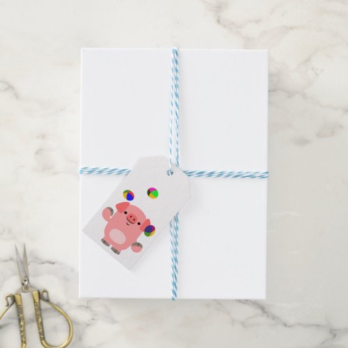 Cute Juggling Cartoon Pig Gift Tag