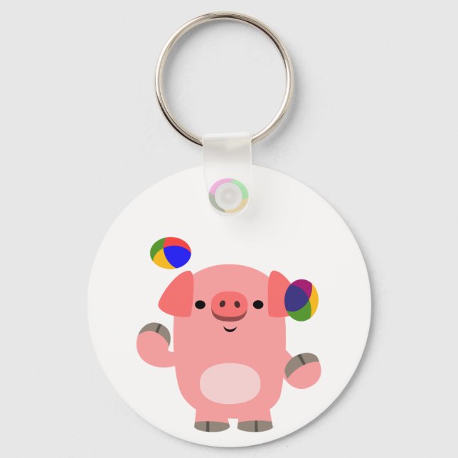 Cute Juggling Cartoon Pig Keychain (Front)