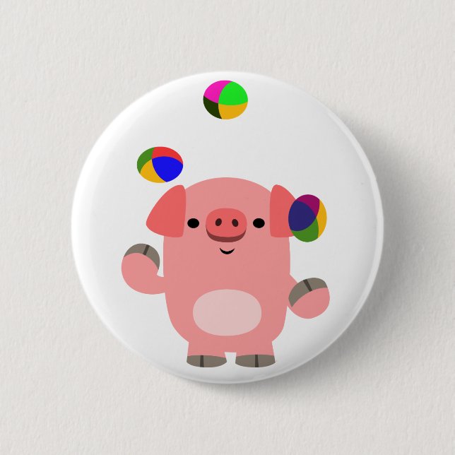 Cute Juggling Cartoon Pig Pinback Button (Front)