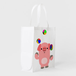 Cute Juggling Cartoon Pig Reusable Bag