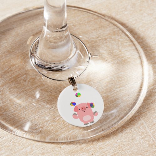 Cute Juggling Cartoon Pig Wine Glass Charm