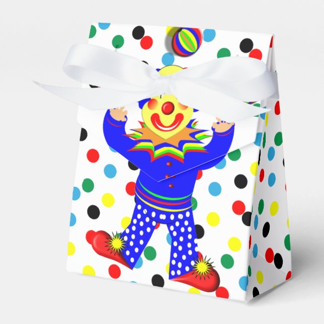 Cute Juggling Circus Clown on Polka Dot Favor Boxes (Front Side)