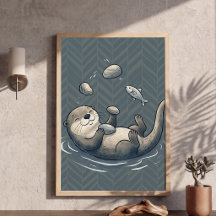 Cute Juggling Otter Nursery Art Chevron Background