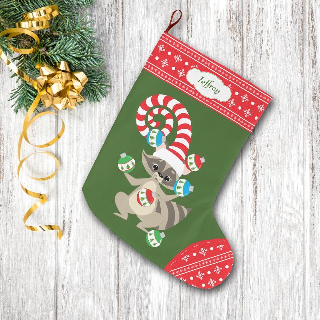 Cute Juggling Raccoon Large Christmas Stocking (Creator Uploaded)