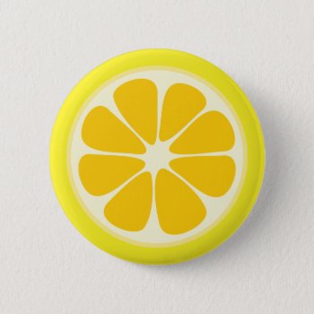Cute Juicy Citrus Lemon Tropical Fruit Slice Button by littleteapotdesigns at Zazzle
